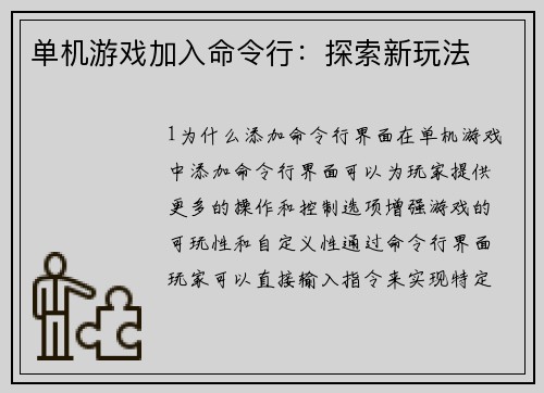 单机游戏加入命令行：探索新玩法